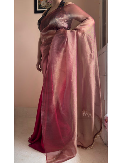 Cranberry Latte Tissue Crepe Saree