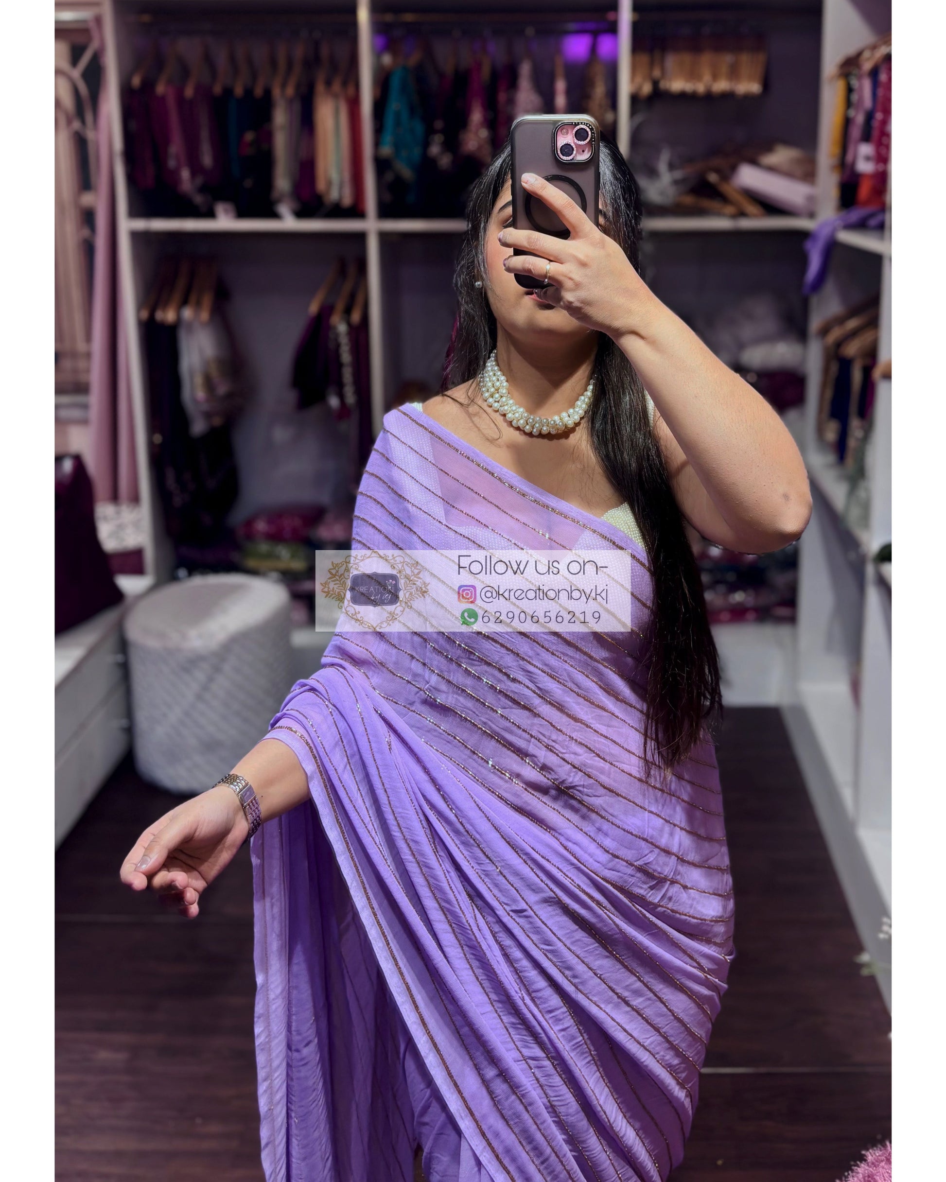Lavender Noorani Georgette Saree Kreation by KJ