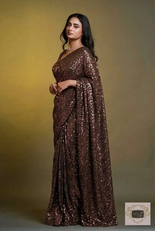 Molten Black Sequin Partywear Saree kreationbykj