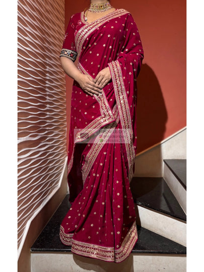 Royal Magenta Pink Velvet Saree Kreation by KJ