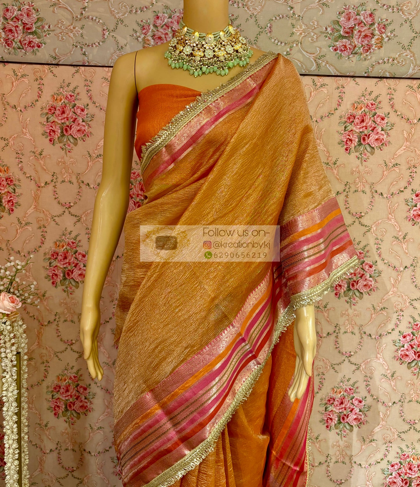 Orange Banarasi Tissue Saree