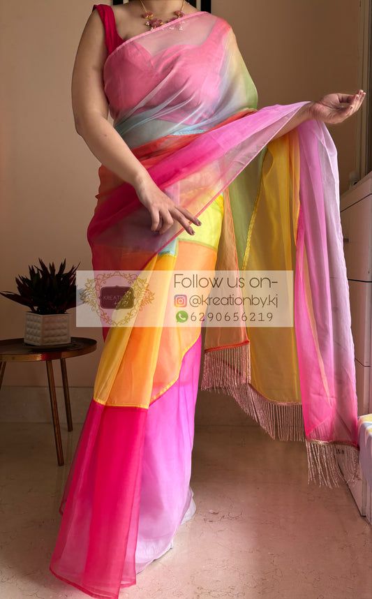 Rainbow Strip Candy Saree