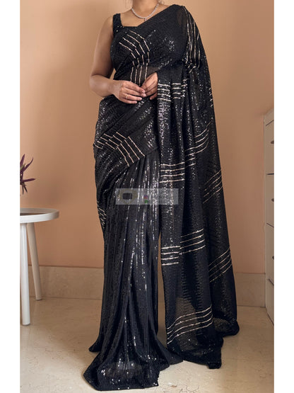 Black Magic Sequin Saree With Gota Patti Strips