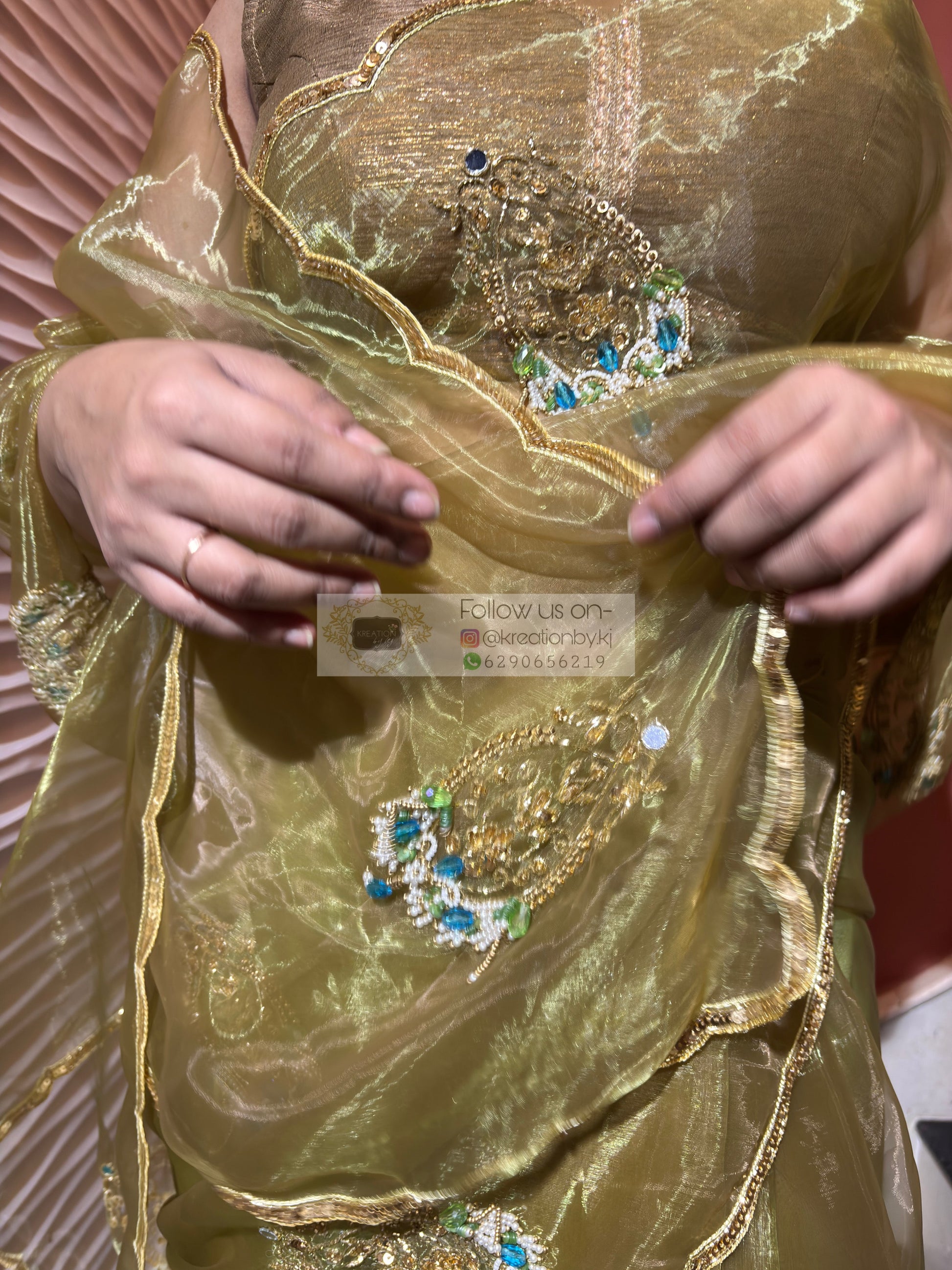 Scent of Yesterday Pista Green Glass Tissue Saree Kreation by KJ