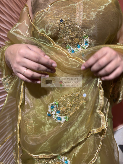 Scent of Yesterday Pista Green Glass Tissue Saree Kreation by KJ