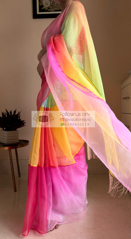 Rainbow Strip Candy Saree