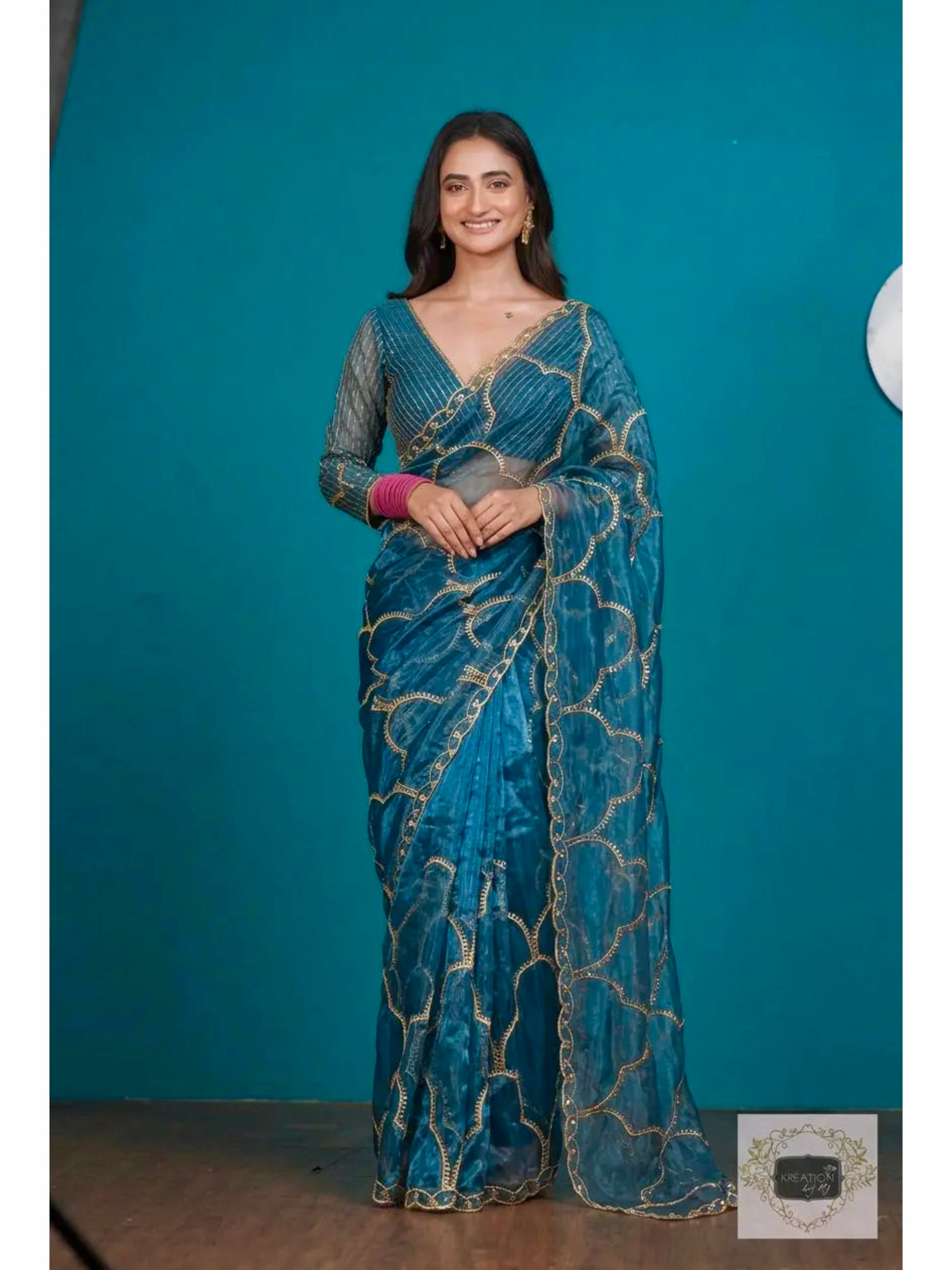 Glass tissue zardosi work bridal saree