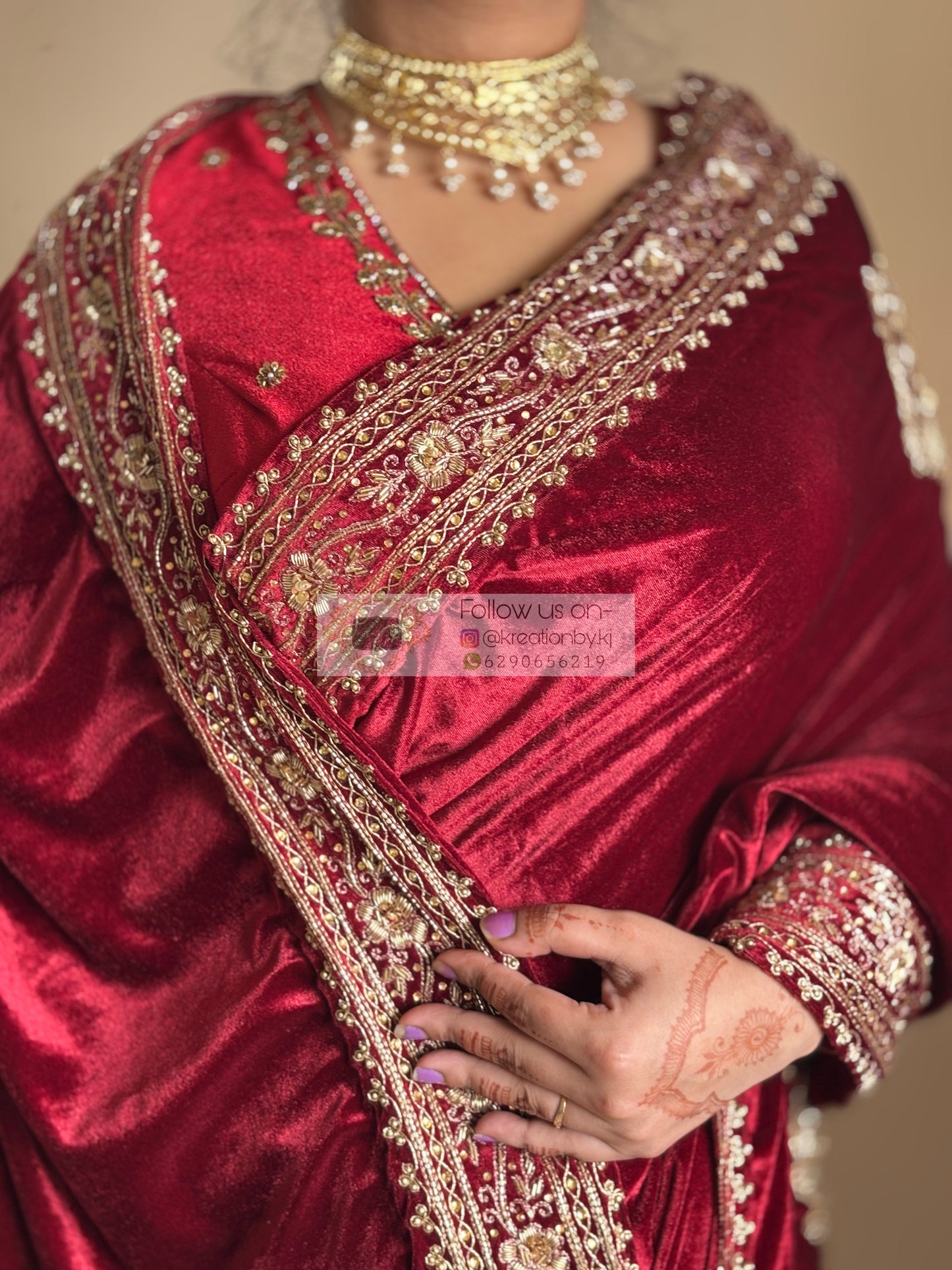 Naaz Burgundy Velvet Saree