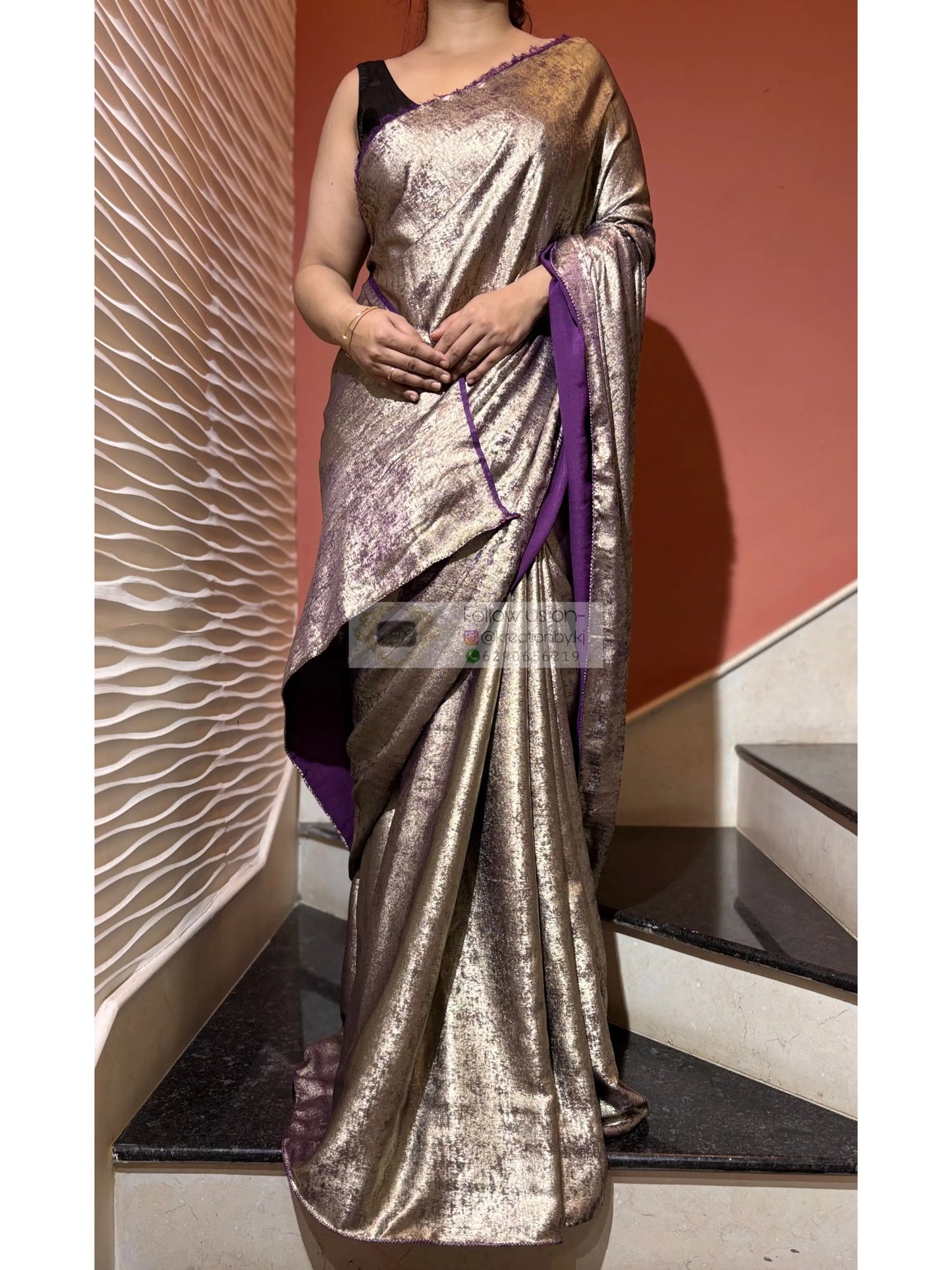 Aubergine Glam Shimmer Cocktail Saree Kreation by KJ