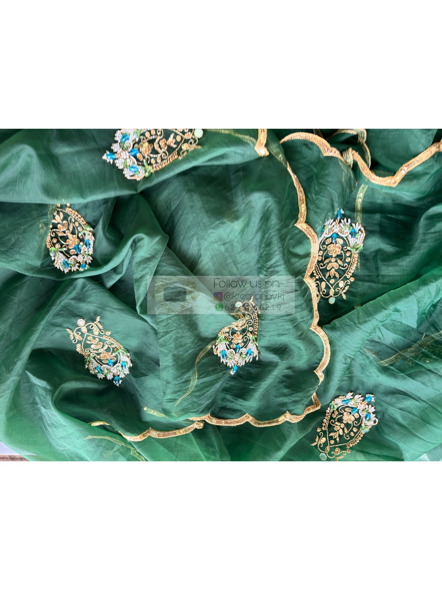 Scent of Yesterday Bottle Green Organza Saree Kreation by KJ