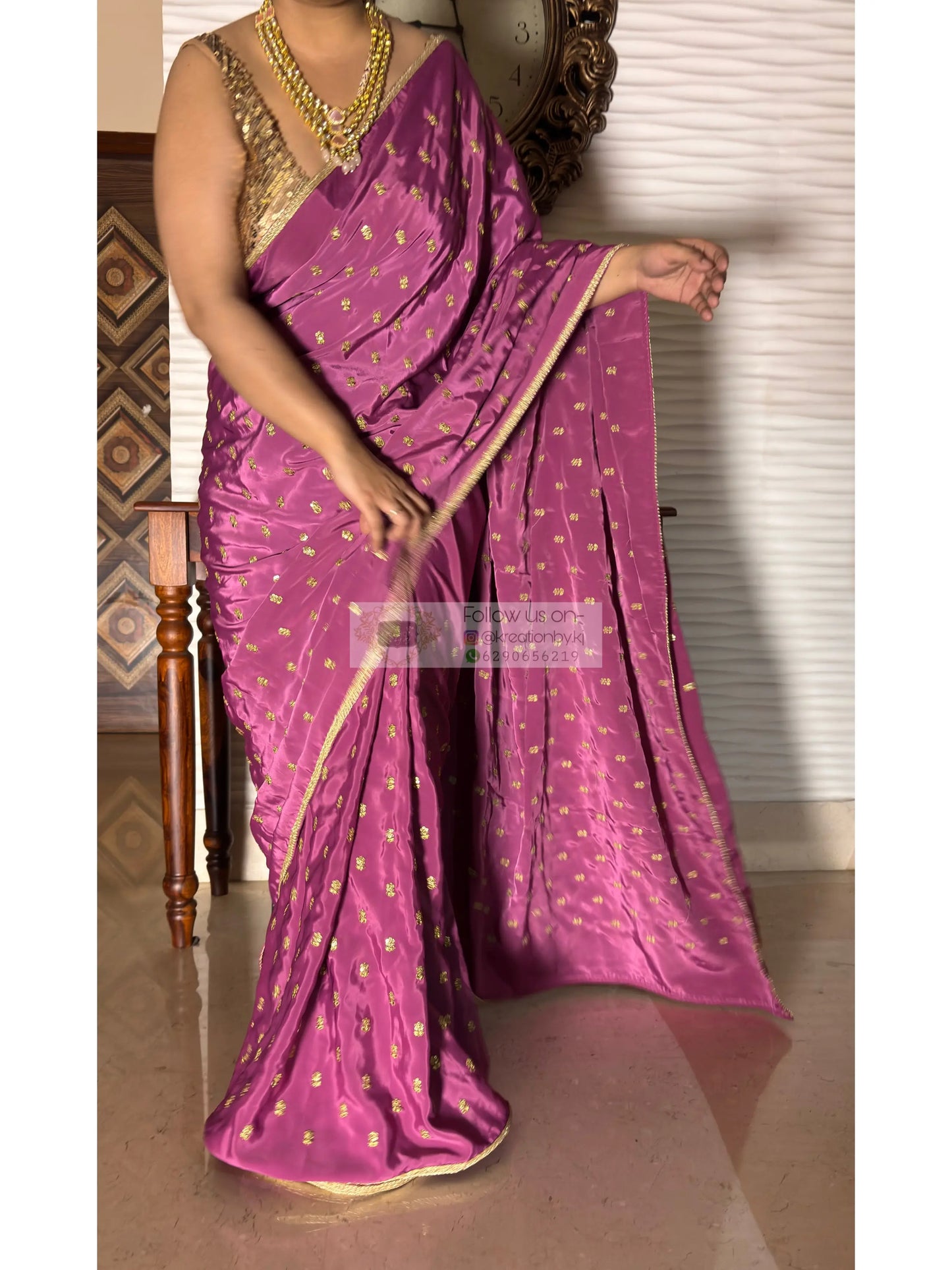 Mauve Crepe Silk Embellished Saree Kreation by KJ
