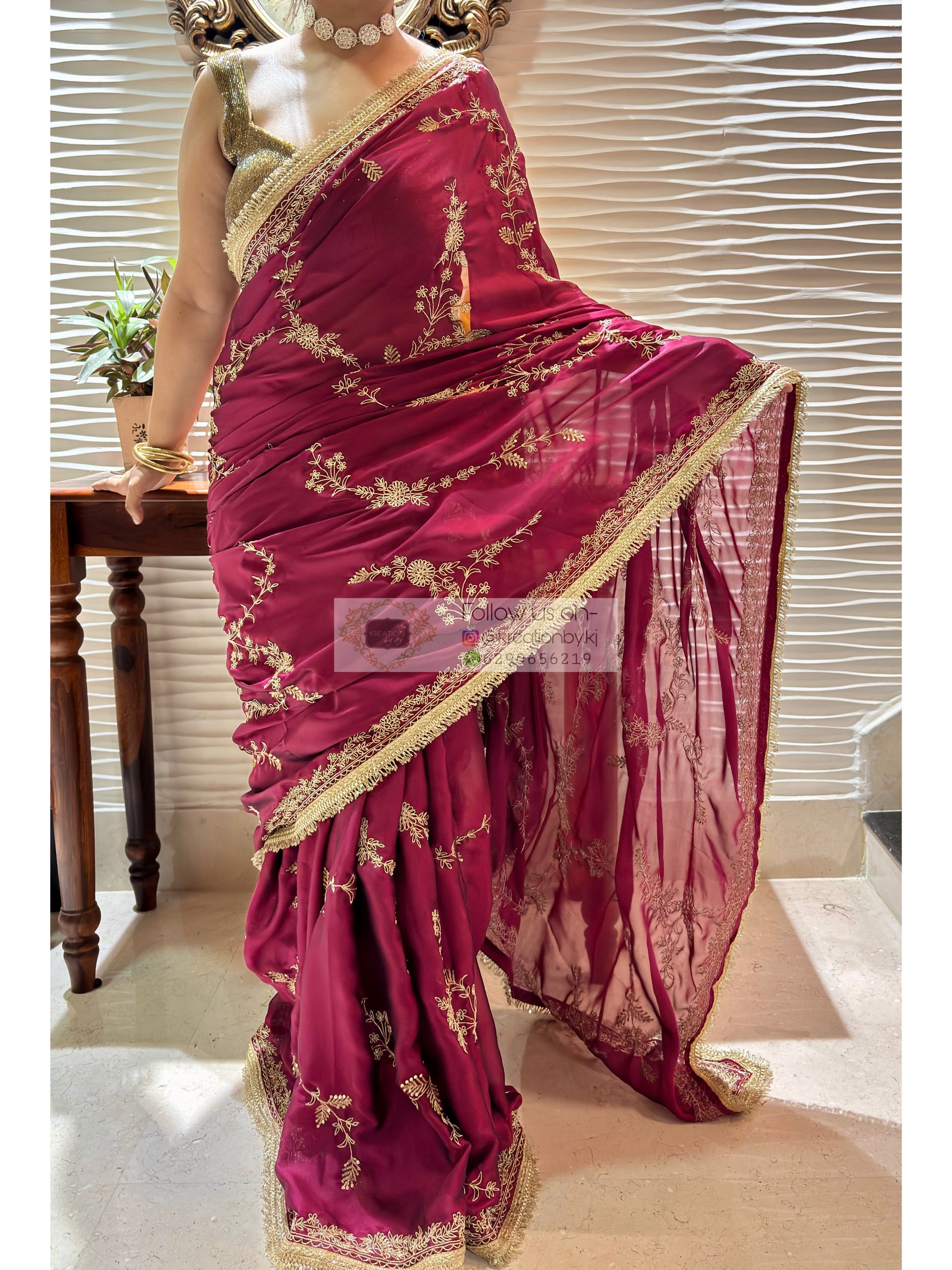 Piya Bawri Wine Georgette Saree - kreationbykj