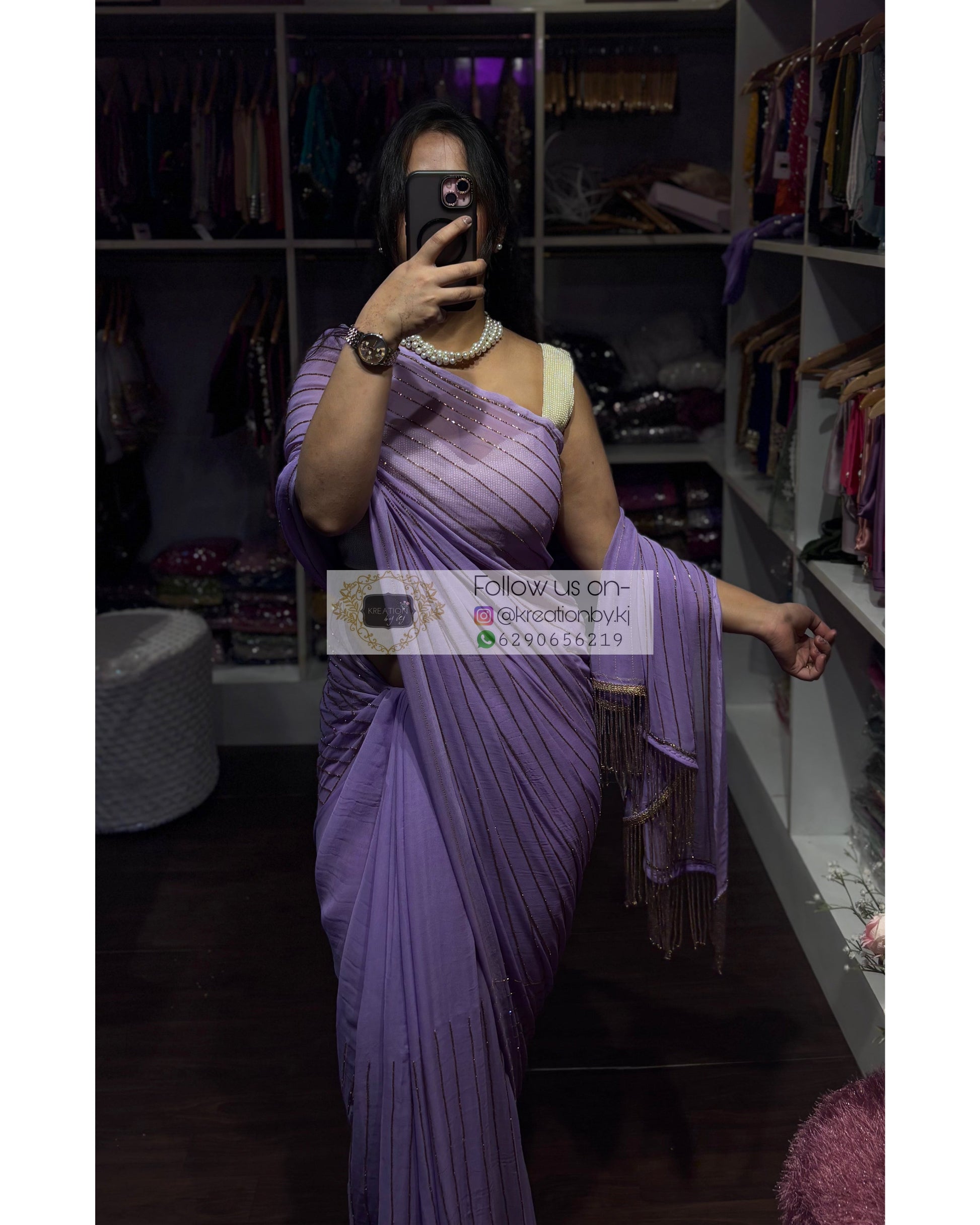 Lavender Noorani Georgette Saree Kreation by KJ