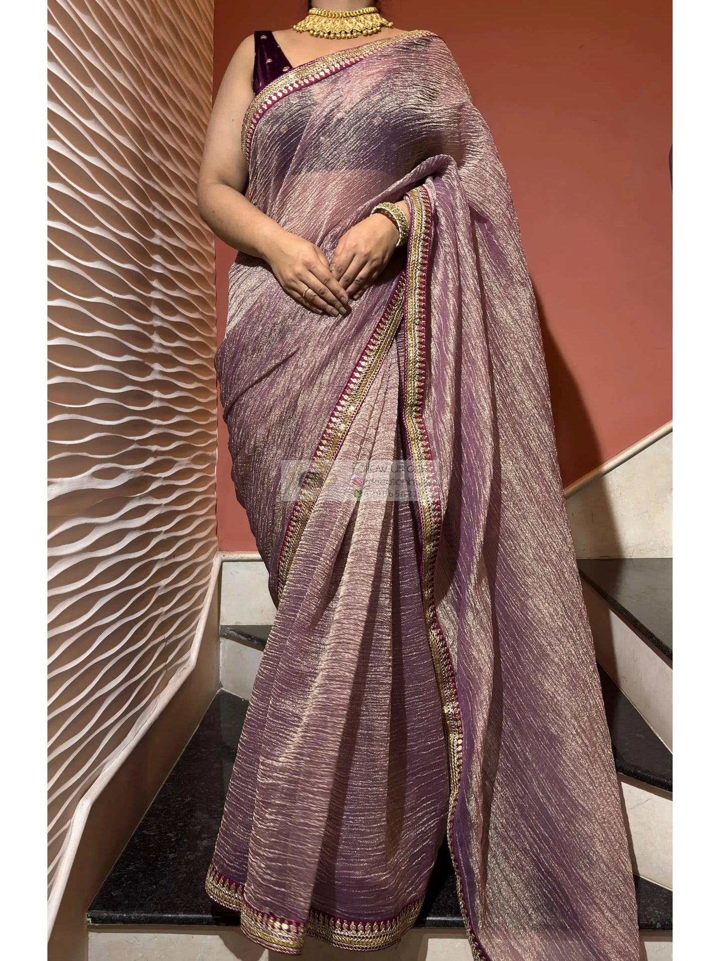 Lavender Crushed Tissue Saree Kreation by KJ