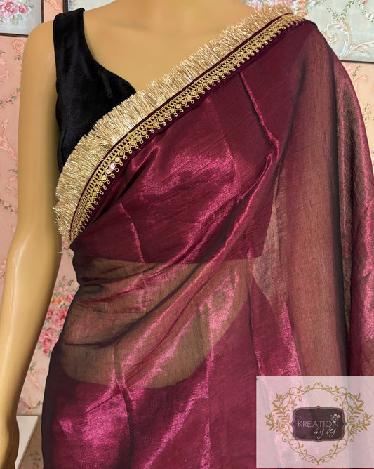 Wine Tissue Banno Saree kreationbykj