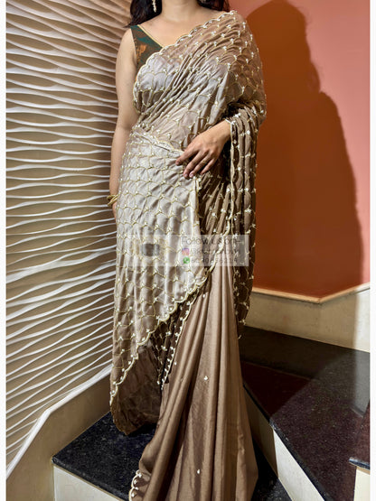 Brown Ombre Cutdana Mehraab Jaal Cocktail Saree