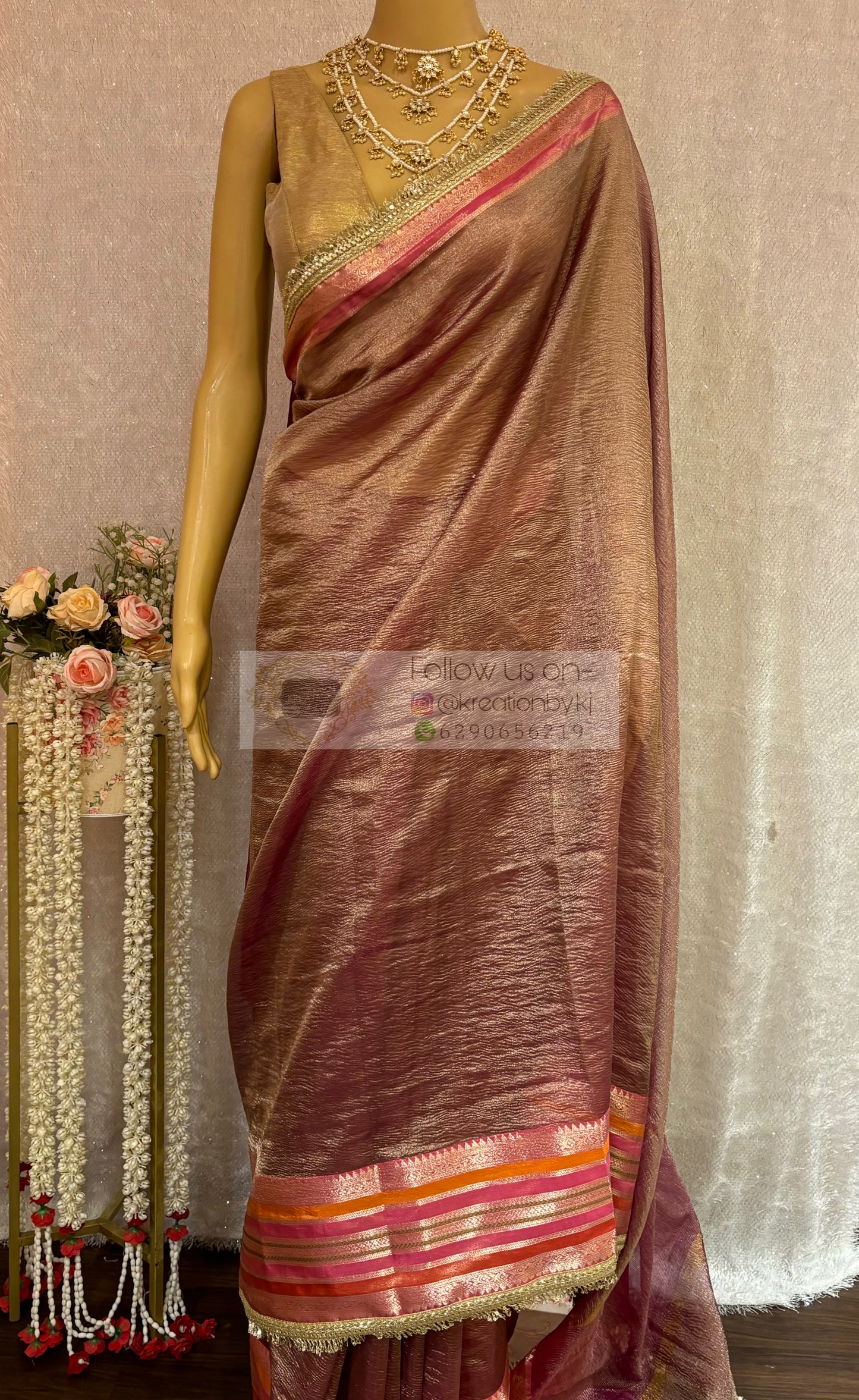 Chocolate Caramel Tissue Banarasi Saree