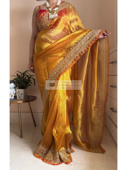 Golden Yellow Zarina Tissue Bridal Saree Kreation by KJ