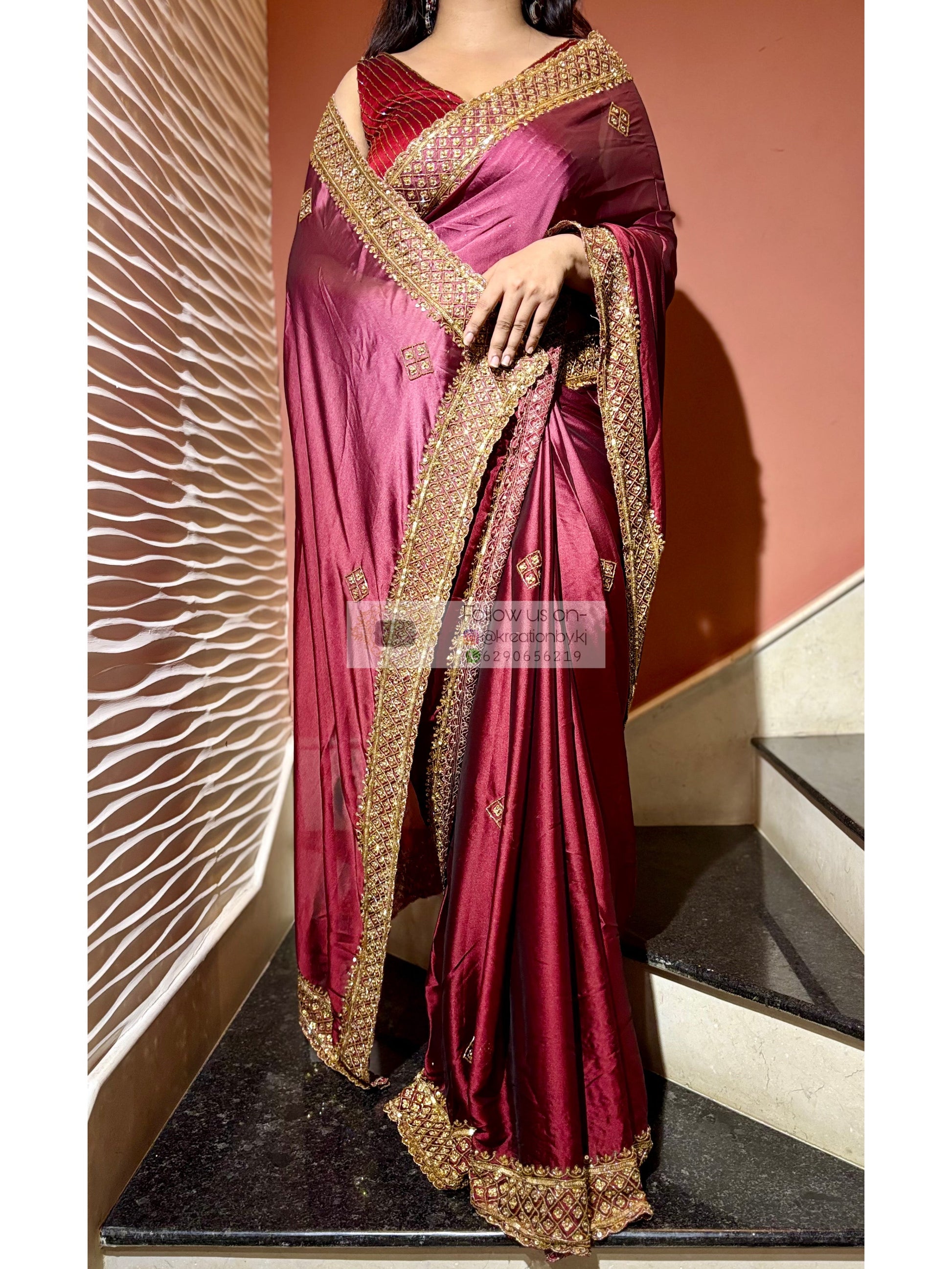 Merlot Ombre Georgette Zeenat Saree kreationbykj