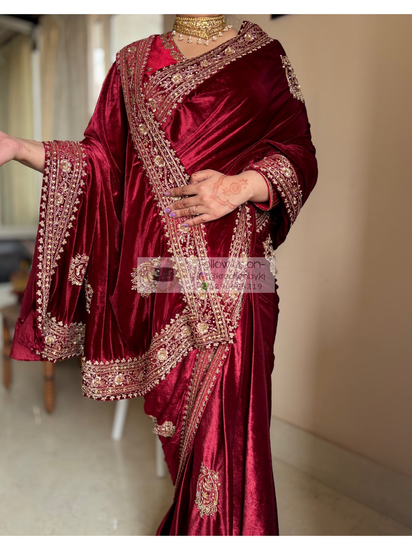 Naaz Burgundy Velvet Saree