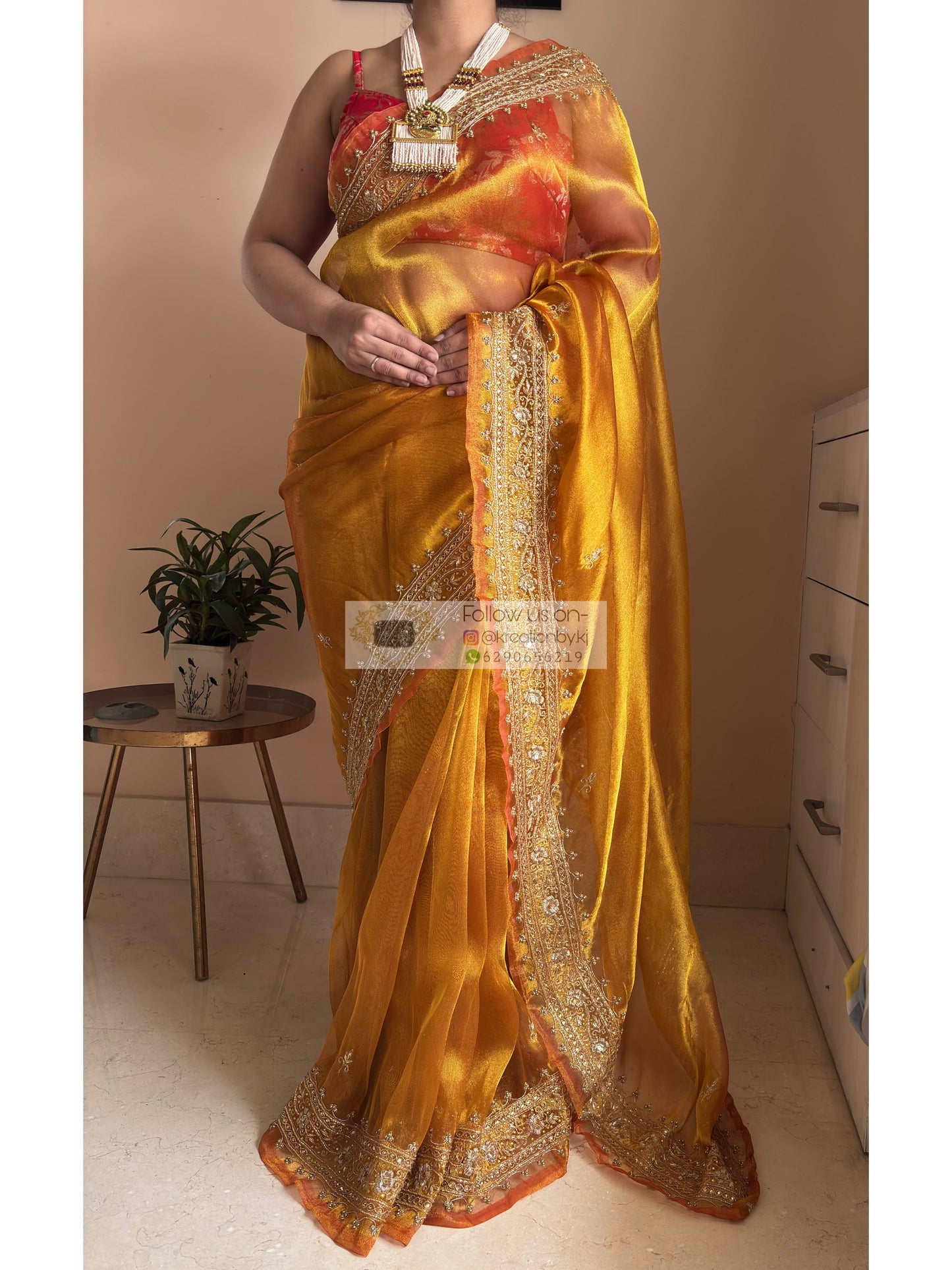 Golden Yellow Zarina Tissue Bridal Saree Kreation by KJ