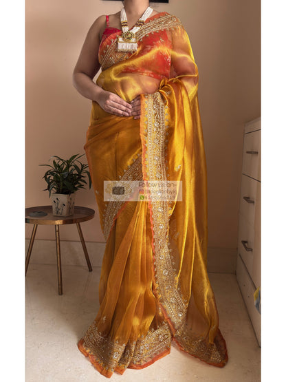 Golden Yellow Zarina Tissue Bridal Saree Kreation by KJ