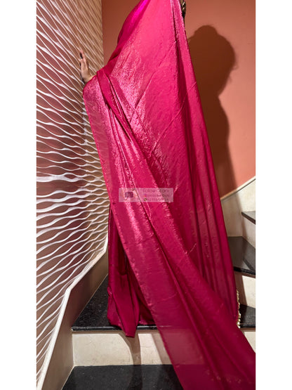 Magenta Shimmer Satin Cocktail Saree