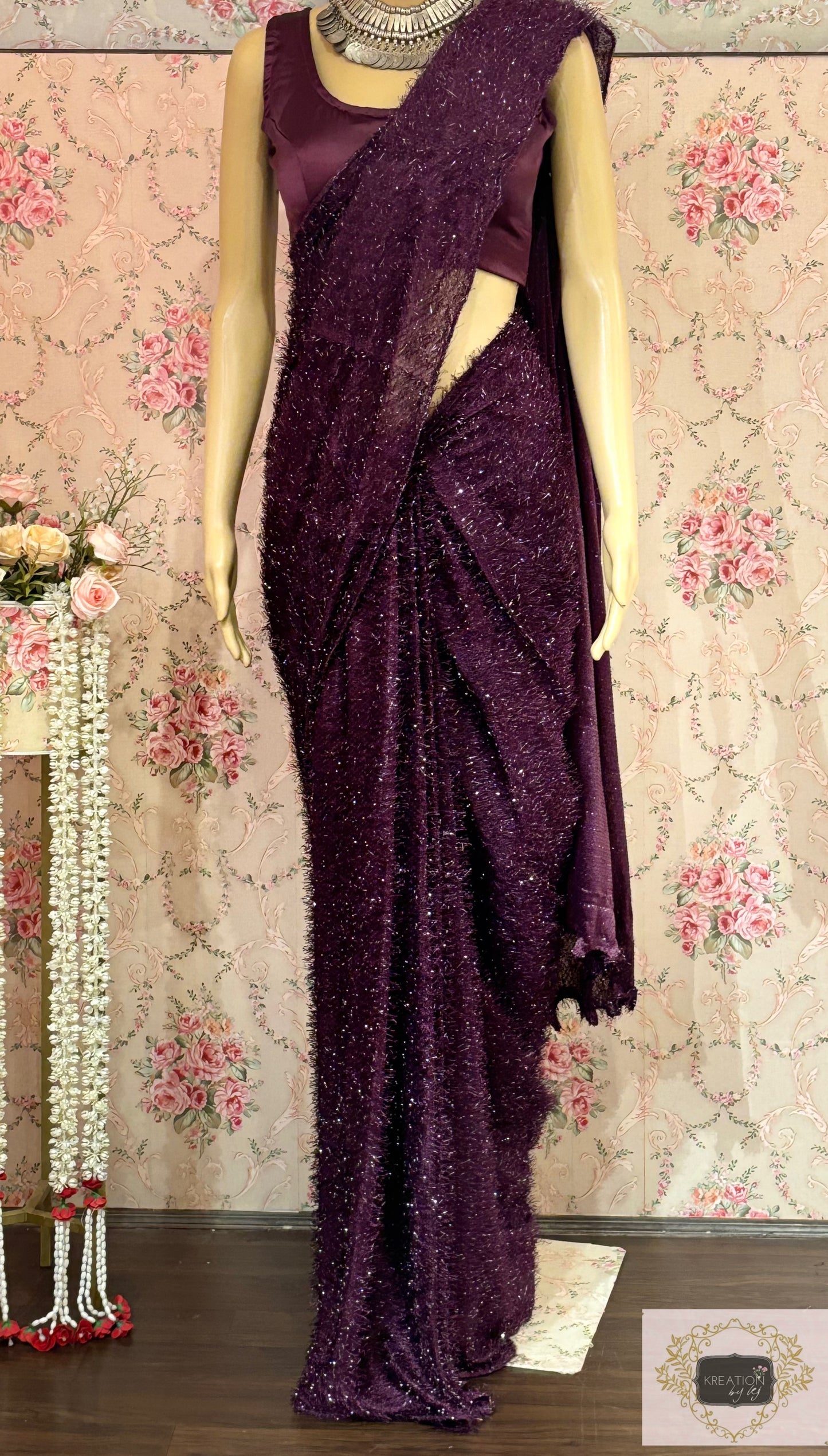 Mariana Wine Fur Saree