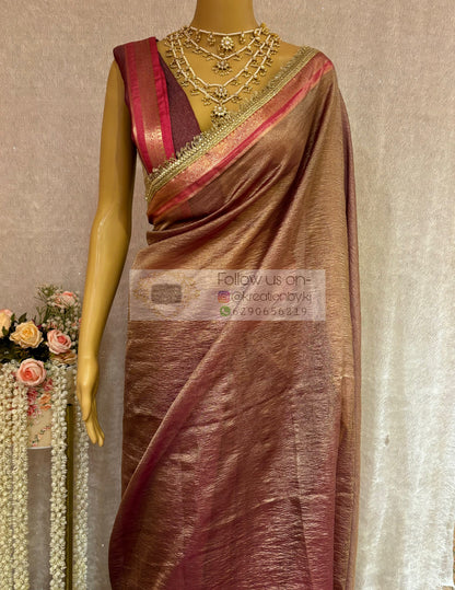 Chocolate Caramel Tissue Banarasi Saree