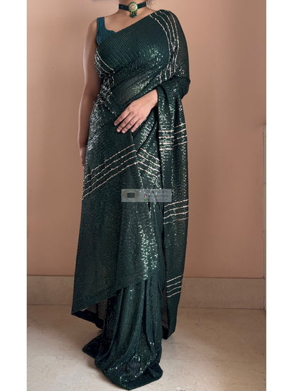 Gota Green Sequin Saree
