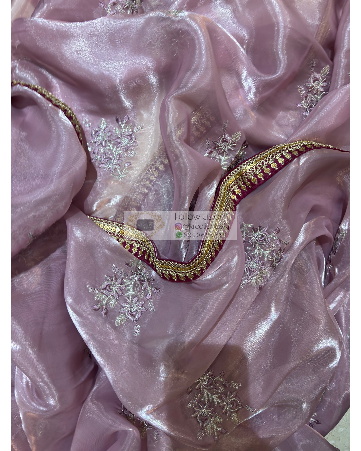 Lilac Metallic Organza Saree With Embellished Border kreationbykj