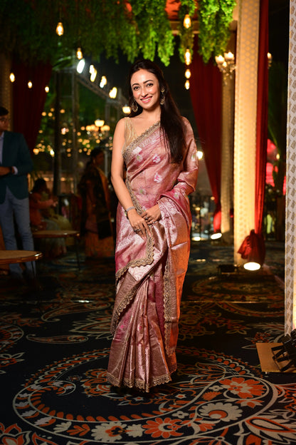 Ayoshi Talukdar in Lilac Designer Tissue Silk Banarasi Saree