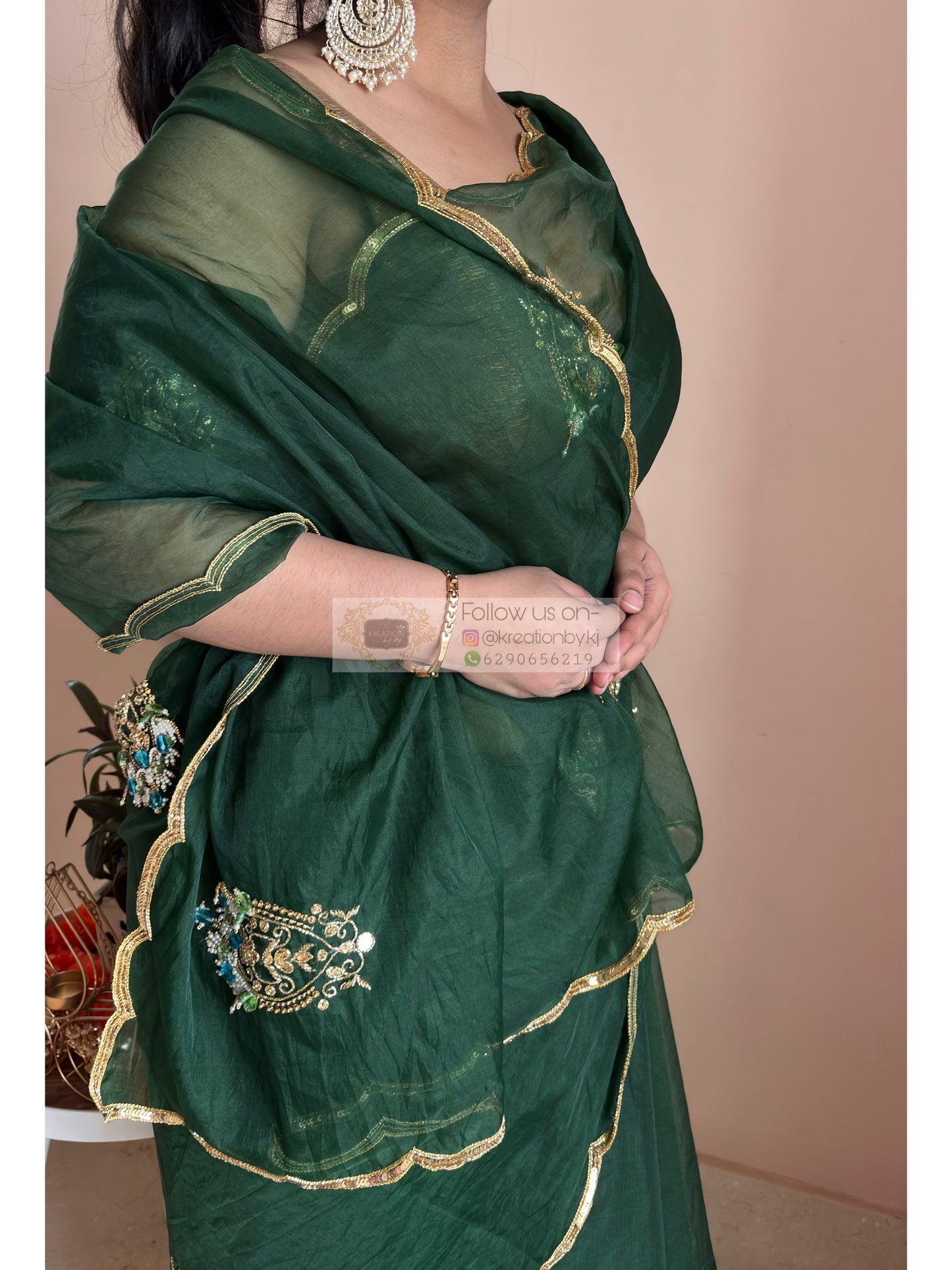 Scent of Yesterday Bottle Green Organza Saree Kreation by KJ