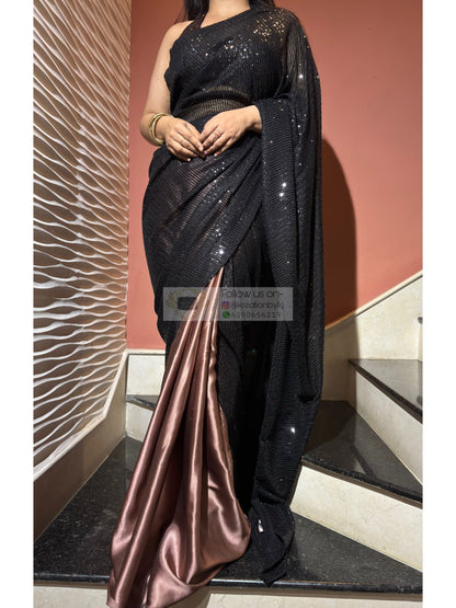 Black Dazzle Sequin Half Cocktail Saree kreationbykj