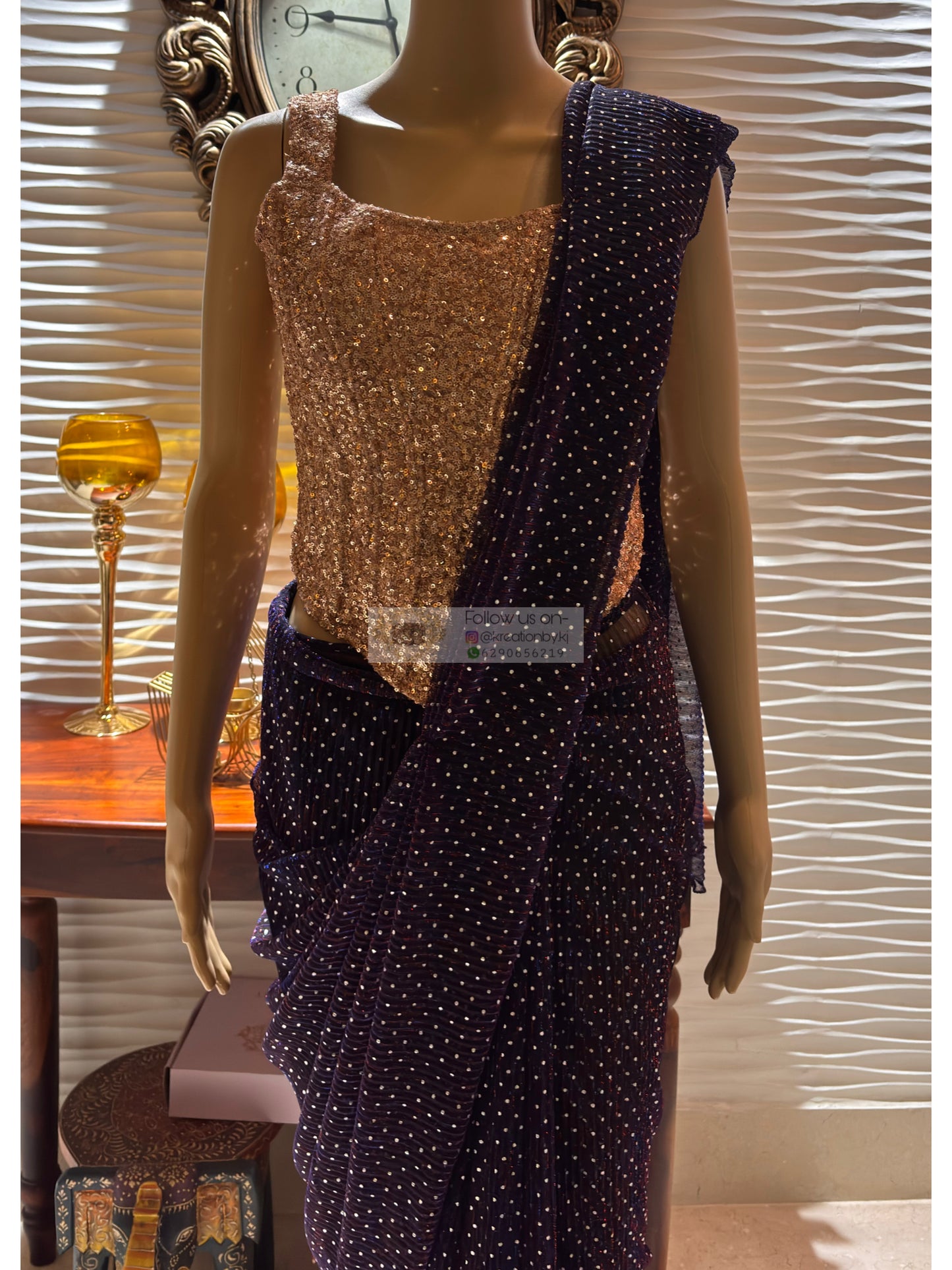Midnight Purple Shimmer Drape Saree With Embellished Corset