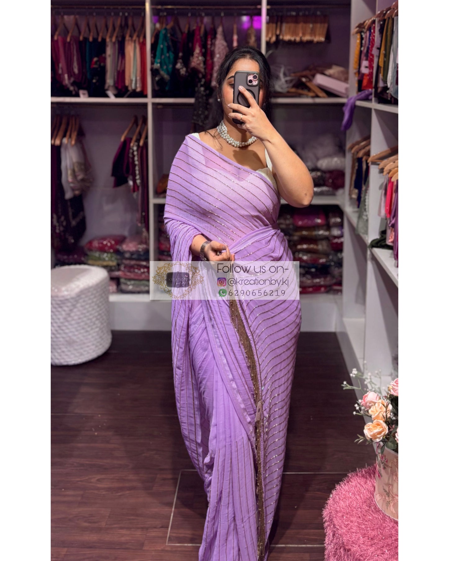 Lavender Noorani Georgette Saree Kreation by KJ