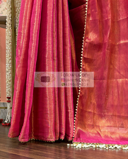 Coral Pink Tissue saree