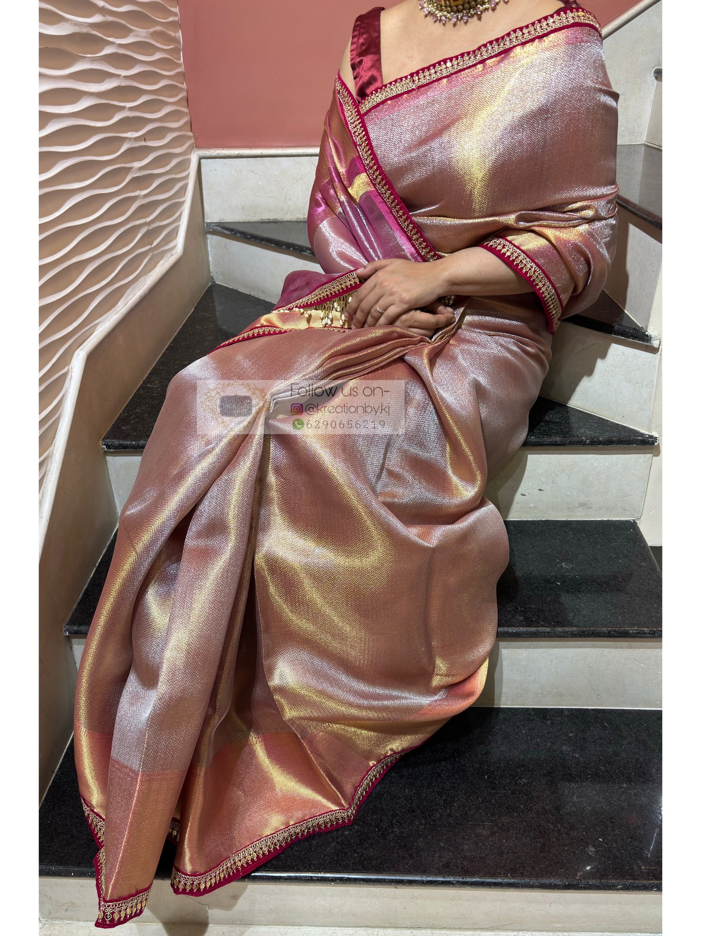 Dusty Pink Tissue Banarasi Saree with Designer Velvet Blouse kreationbykj