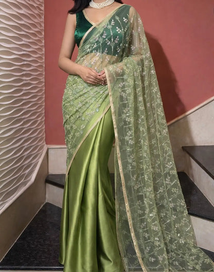 Green Spring Sequin Soirée Saree Kreation by KJ