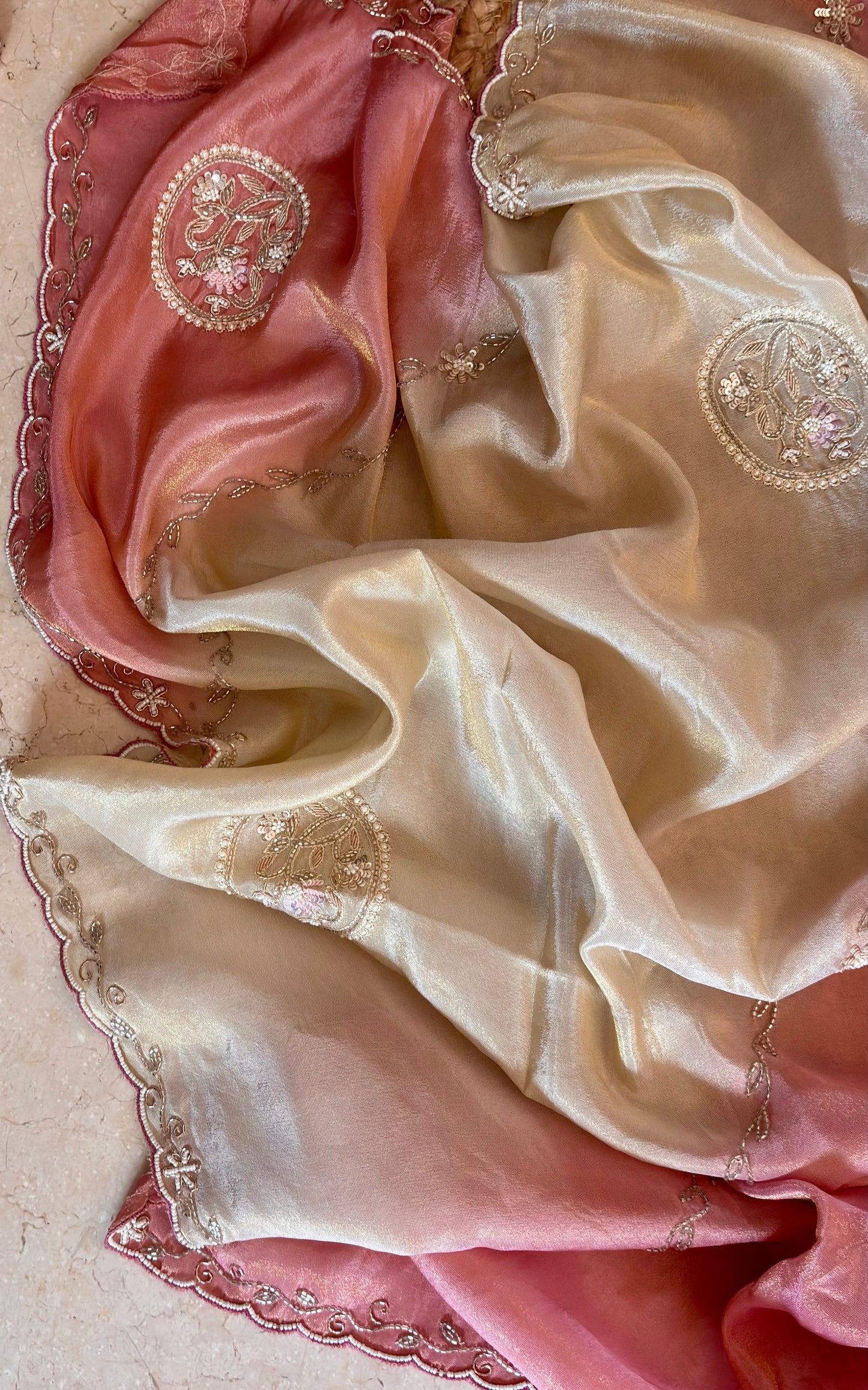 Two in One Ombre Tissue Saree with scalloped Border