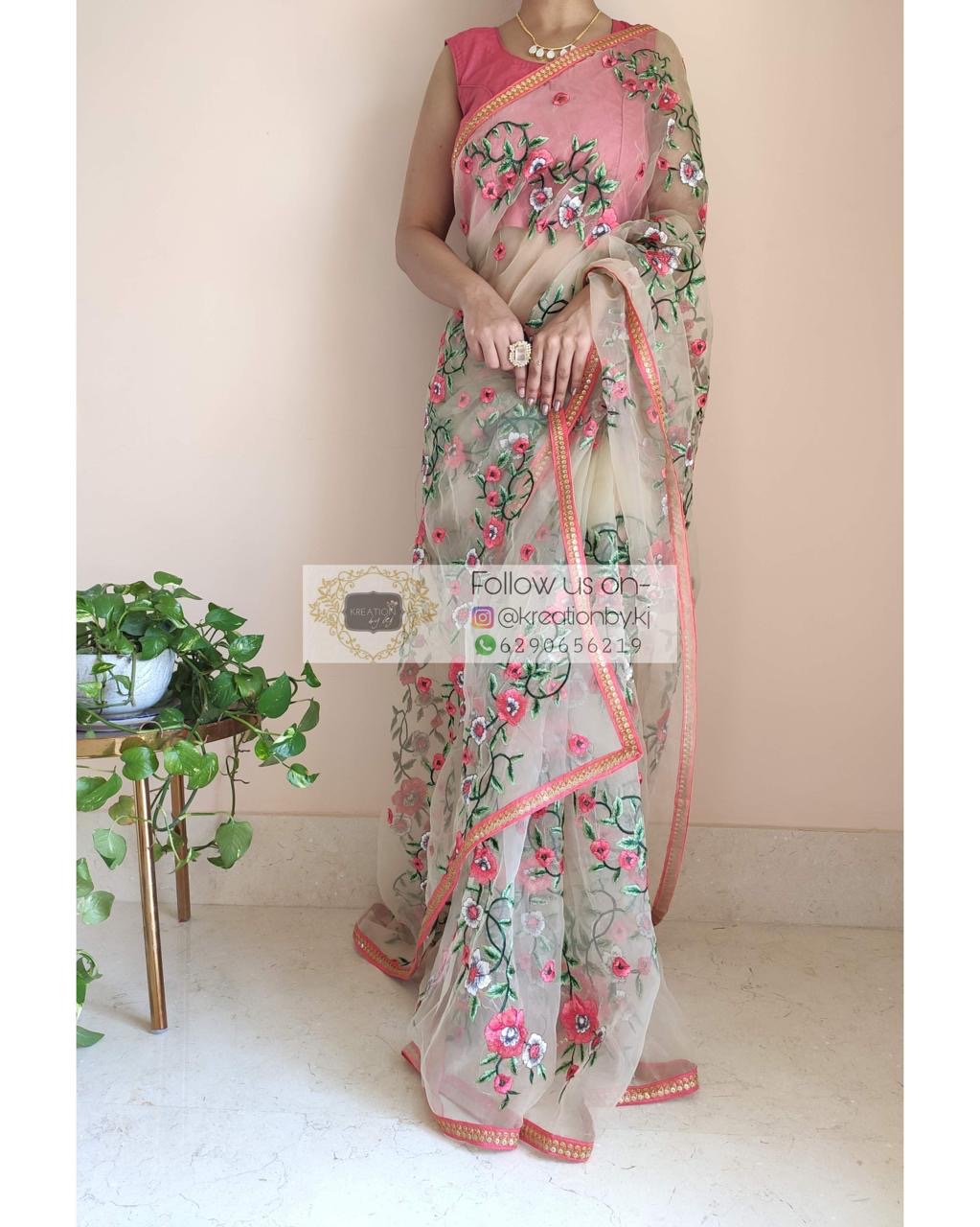 Floral organza saree