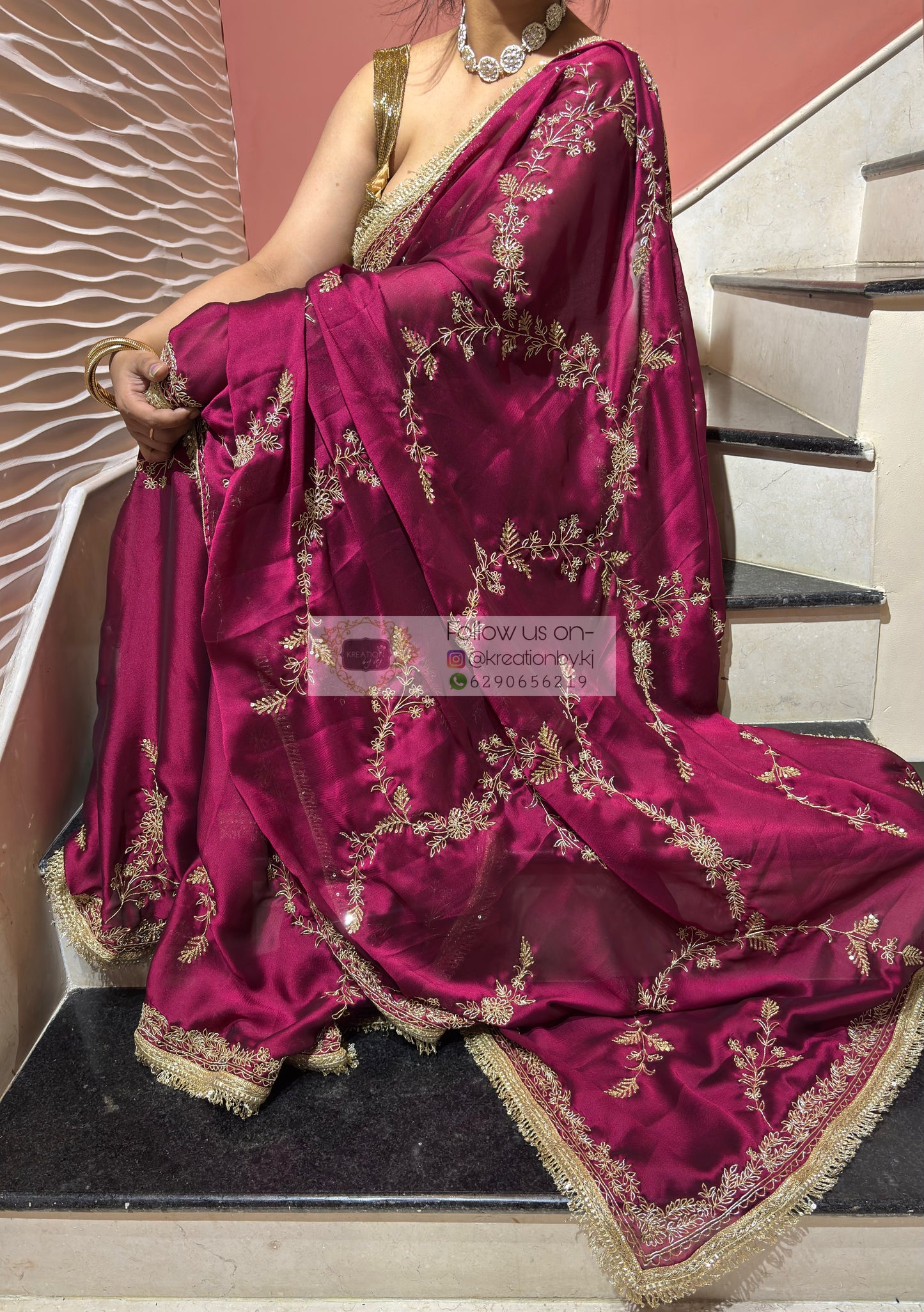 Piya Bawri Wine Georgette Saree - kreationbykj