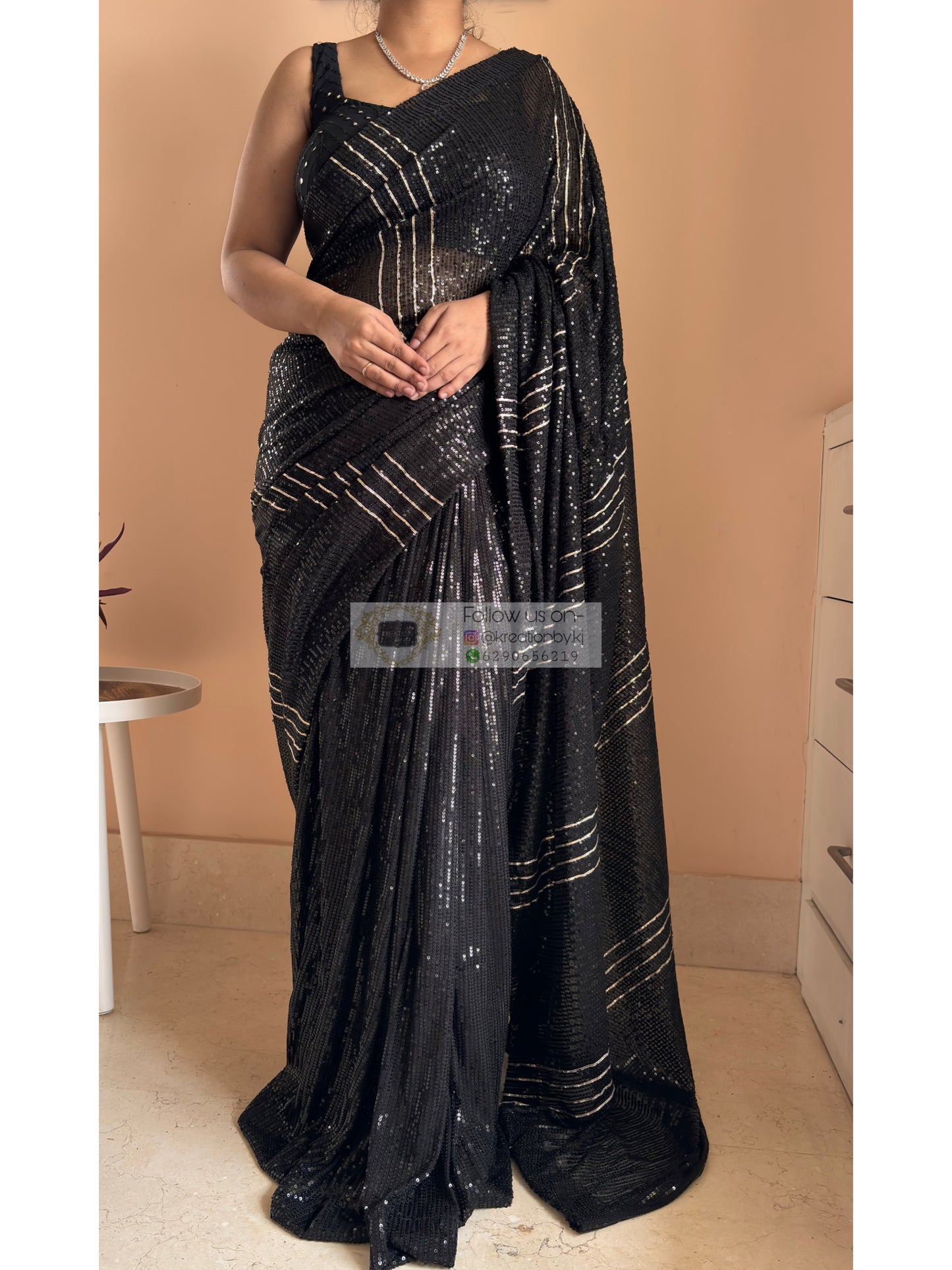 Black Magic Sequin Saree With Gota Patti Strips
