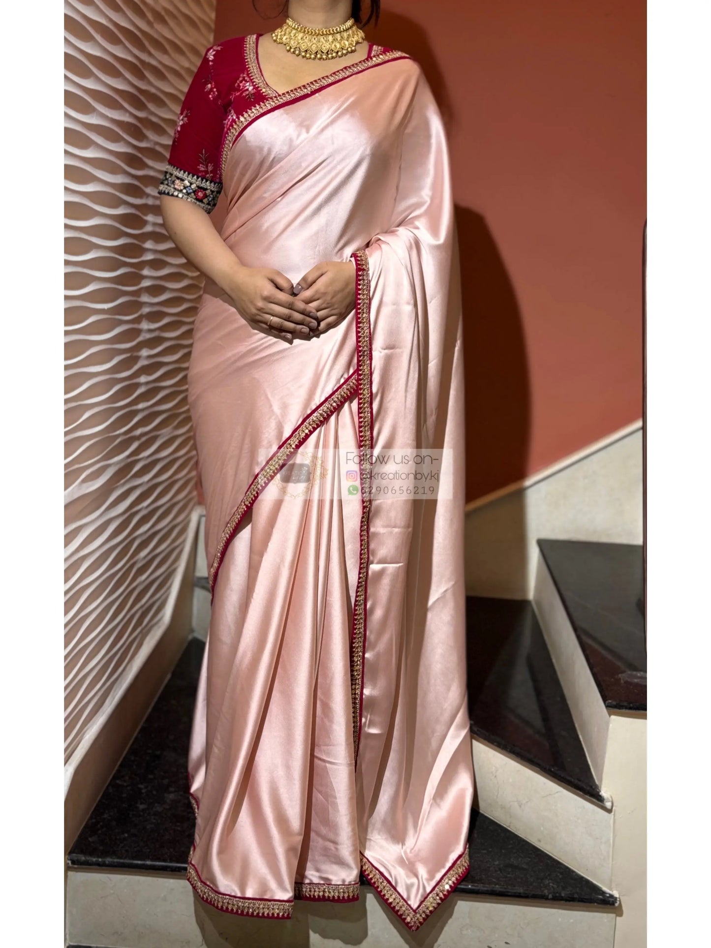 Doodhe Alta Satin Silk Saree Kreation by KJ
