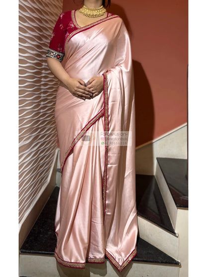 Doodhe Alta Satin Silk Saree Kreation by KJ