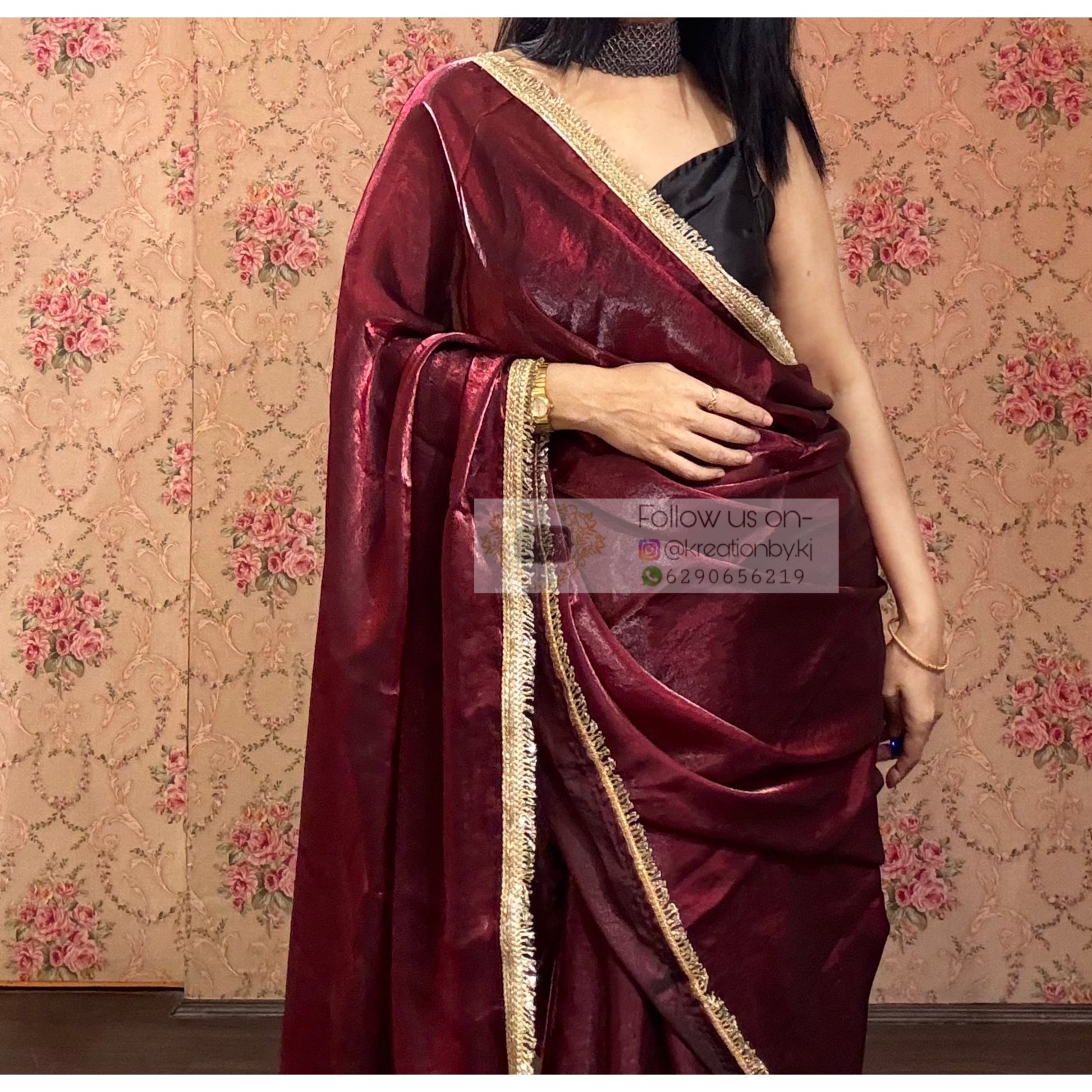 Cheery Wine Shimmer Banno Saree kreationbykj