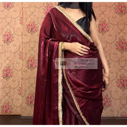 Cheery Wine Shimmer Banno Saree kreationbykj