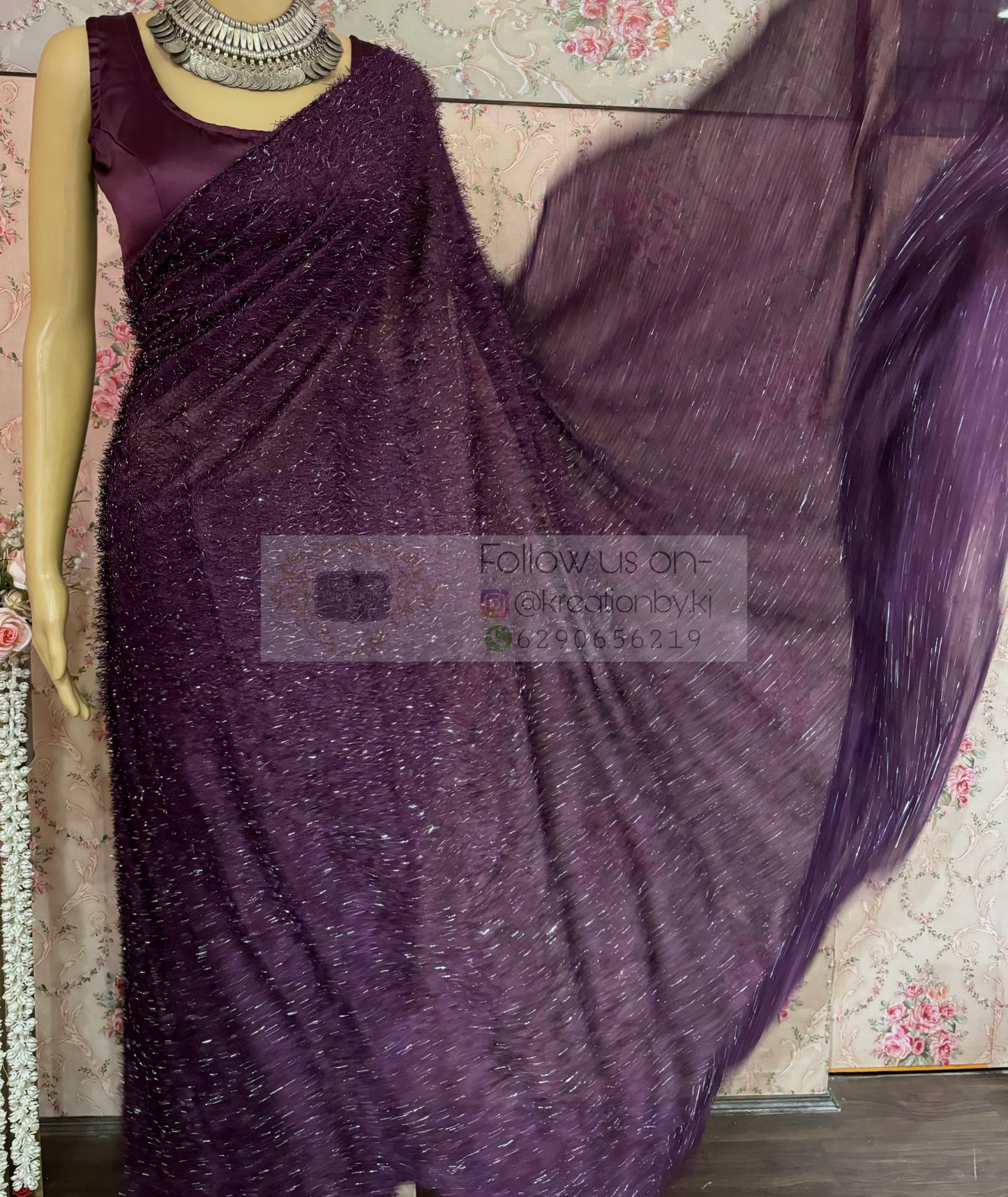 Mariana Wine Fur Saree