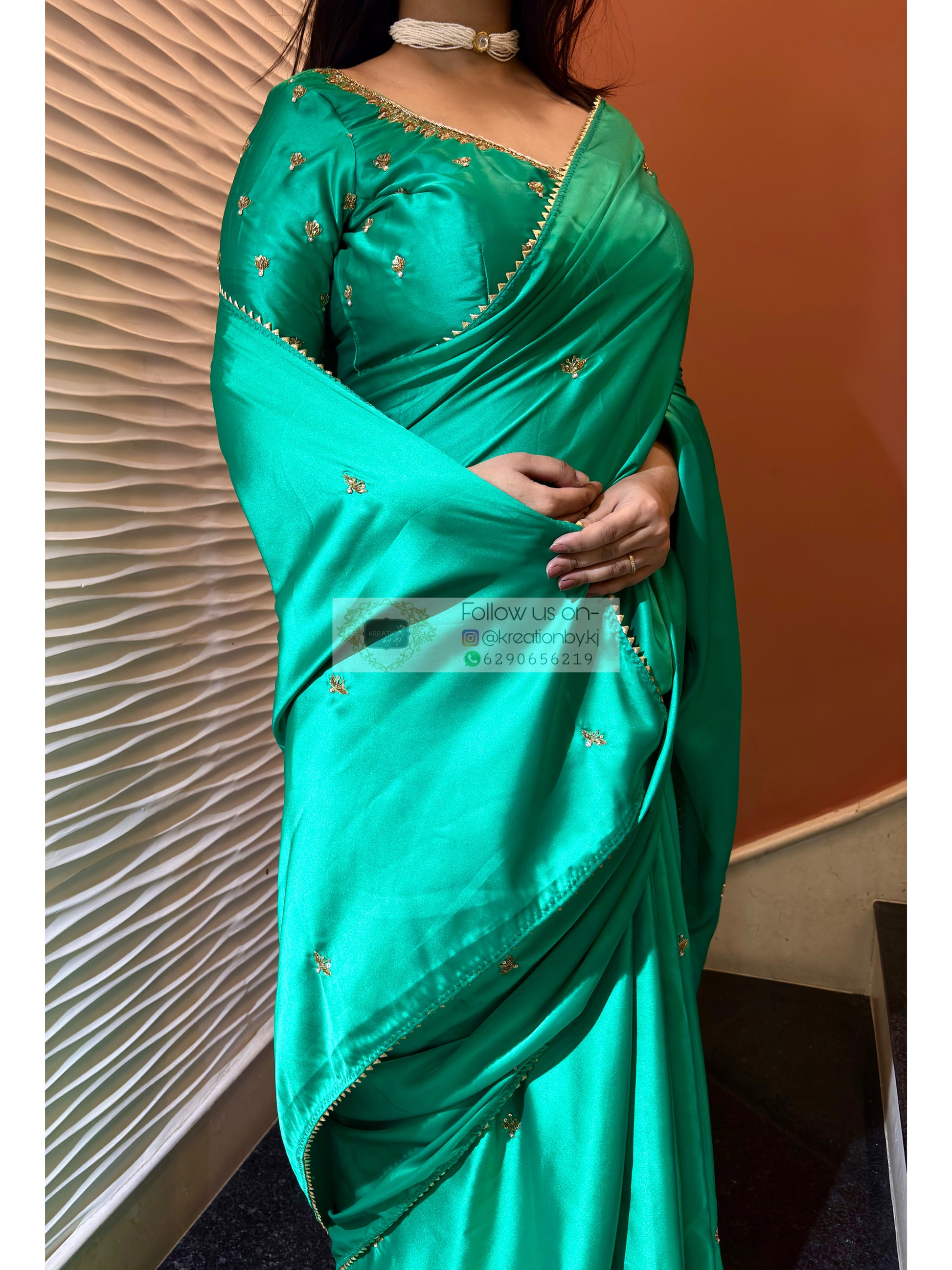 Jade Green Grace Satin Silk Saree - kreationbykj