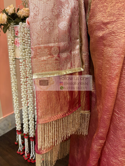 Rose Quartz Crushed Tissue Banarasi Saree